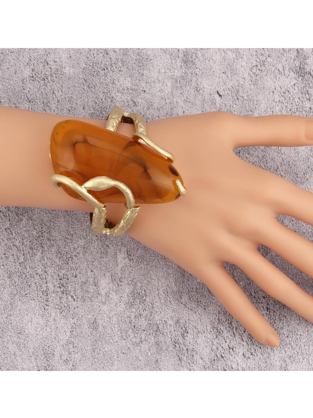 Gold Tone Amber Resin Cuff Bracelet | Bold Statement Bangle | Modern Sculptural